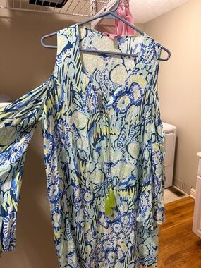 Lilly Pulitzer Blue, Navy & Lime Floral Mini Dress